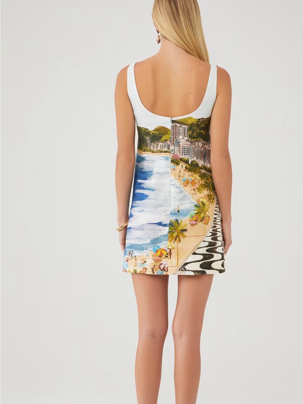 FARM Rio XL Copacabana White Multi Scenic Beach-Print Mini Dress - Picture 2 of 2
